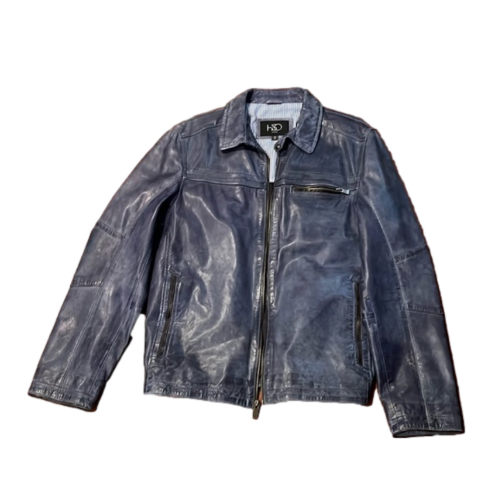 size small HiSO Canada blue genuine leather jacket